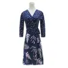 Vestido cruzado de corte ajustado y aspecto elegante, de longitud media, con mangas tres cuartos combinadas, Vestido original para mujer, Nuevo modelo Verano 2026