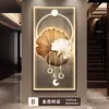 Pintura Decorativa para Hall de Entrada Folha de Ginkgo Luxo Acessível Fundo de Parede de Corredor ou Corredor Final Pintura de Parede Mural com Luz