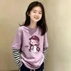 Conjunto de otoño para niña, camiseta de manga larga patchwork, nuevo estilo primavera y otoño 2026, top interior para niñas de talla mediana y grande