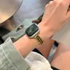 Correa de Cuero con Patrón de Metal y Bambú Reina Madre Adecuada para Apple Watch iWatch 12ª Generación 11/10