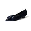 Elegantes Zapatos de Noche Bajos 2025 Nuevos Zapatos Bajos de Punta Retro Franceses para Mujer con Pedrería y Perlas Zapatos Planos para Mujer