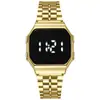 Reloj Metálico con Correa de Acero Electrónico Color Oro Rosa Cuadrado LED Moda Estudiante Pantalla Táctil para Hombres y Mujeres Venta Caliente en Comercio Exterior