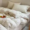 Juego de ropa de cama de cuatro piezas de gasa de doble capa de algodón puro, lujoso y de alta gama, funda de edredón 100% algodón, sábana, juego de cama estilo sábana ajustable 4