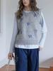Chaleco Suéter de Punto con Bordado Azul Pequeño Gris Suave y Ceroso Momolife para Mujer Otoño Sin Mangas Estilo Pullover Chaleco Corto