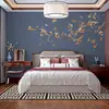 Mural único para sala de estar, revestimiento de pared de fondo para TV, cabecero de cama, estilo chino nuevo, papel tapiz bordado de alta gama con diseño de hoja de ginkgo