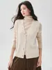 Chaleco de cachemira con cuello en V bordado y botones, cárdigan de punto sin mangas para mujer, elegante y moderno para usar en capas