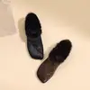 2026 Invierno Retro Nuevos Zapatos Peludos de Tacón Grueso Casuales Cómodos Zapatos Pequeños de Cuero con Forro de Felpa para Calidez y Versatilidad Zapatos de Algodón para Mujer