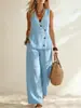 2026 Fornecimento Exclusivo Transfronteiriço de Roupas de Verão Femininas Europeias e Americanas, Conjunto Casual de Cores Sólidas Estilo Férias com Colete Abotoado, Cardigã e Calças Longas