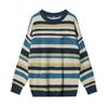 Suéter de punto para mujer HeyHenry, otoño e invierno, nuevo, estilo perezoso, cuello redondo, elegante, retro, con rayas de colores contrastantes, para parejas