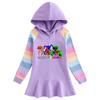 2023 Primavera e Outono novo algodão cartoon arco-íris vestido feminino de manga comprida com capuz camisola vestido de princesa