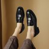 Dos Tipos de Hebillas Metálicas Internas, Completamente de Cuero Genuino por Dentro y por Fuera, Mocasines para Cuatro Estaciones 2024 Primavera Zapatos Planos Gruesos de Tacón Medio Piel de Vaca Talla Grande 41