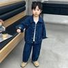 Conjunto Jeans Rasgado para Meninos 2025 Primavera e Outono Nova Roupa Infantil Estilo Coreano Lindo Bebê Conjunto de Duas Peças Jeans Roupas Transfronteiriças
