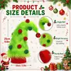 Enfeite de topo de árvore de pelúcia Grinch para o Natal, com chifres curvos, decoração de pompom vermelho e verde de elfo, ornamento de topo de árvore de Natal