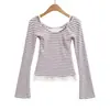 Xz2583-25 Nuevo Otoño Estilo Coreano Grueso Principios de Otoño Rayado Delgado Falso Dos Piezas Camiseta Interior Camiseta Casual