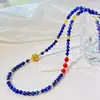Collar de diseño vintage estilo ins de lapislázuli natural y cornalina, cadena para la clavícula, cadena para suéter