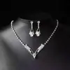 Juego de Collar y Aretes Transfronterizo Europeo y Americano para Novia Boda Simple Combinable Precioso Lujo Ligero Cadena Grabada Juego de Pedrería