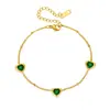 Moda Europeia e Americana Simples Nicho Versátil Esmeralda Aço Inoxidável Círculo Coração Conjunto de Acessórios de Colar e Pulseira para Mulheres