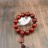 Pulseira de Pau-Rosa de Alta Densidade com 20 Contas e Pixiu Entalhado para Homens, Incrustada com Peças de Cobre e Contas de Madeira