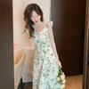 Foto Real de Vestido Longo de Alça Estampado Romântico Retrô com Ajuste na Cintura Emagrecedor para Férias de Primavera/Verão 2026