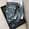 Nuevo Pañuelo de Seda 2025 para Mujer, Estilo Coreano Primavera y Otoño, Versátil, Azul Marino, Patrón de Anacardo, Bufanda Chal con Pañuelo