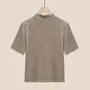 Camisa de algodón modal de alta gama con base de lana para mujer, adecuada para primavera y otoño, adecuada para ir al trabajo, camiseta de cuello medio, se puede usar como capa interior o sola.