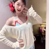 Traje de Baño de Tres Piezas para Mujer Cherry Bubble con Cubierta de Manga Larga, Sexy y Elegante, Realza el Tono de Piel, Adecuado para Vacaciones en la Playa y Aguas Termales