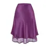 Saia Midi Bodycon de Cetim Acetato Estilo Francês Cauda de Peixe para Mulheres, Verão Cintura Alta Emagrecedora Linha A
