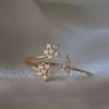 Anillo Abierto Ajustable de Circonita Más Vendido Transfronterizo Europeo y Americano, Chapado en Cobre con Oro Real de 16K, Anillo de Flor Dulce y Lindo para Mujeres