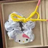 Scrunchie Gato Kt Coreano com Laço Prendedor de Cabelo Anel Grande Listrado Azul Refrescante para Coque