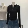 Camisa de Base Escovada de Gola Alta de Alta Qualidade para Mulheres, Corte Slim, Ombro Regular, Top Camada Interna, T-shirt com Zíper de Gola Meio Aberta para Primavera, Outono e Inverno