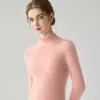 Camisa base feminina de outono e inverno com gola alta e barra franzida para comércio exterior transfronteiriço, top estiloso de manga longa slim fit, suéter premium