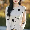 Cárdigan de Punto de Lana Peinada Retro Cuello Redondo 2026 Nuevo Estilo Primavera y Verano Combinación de Colores Corazón Top Holgado Chaqueta para Mujer