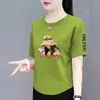 Camiseta de manga corta de marca para mujer, sobrestock de comercio exterior transfronterizo, corte holgado, talla grande, adelgazante, top que disimula la barriga, camisa moderna y elegante