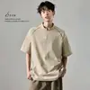 Camiseta Masculina de Verão Manga Curta Seda de Gelo Fina Esportiva ao Ar Livre 2026 Nova Gola Alta Americana Meio Zíper Secagem Rápida Top
