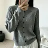 Cardigã de tricô feminino com fio brilhante, gola redonda, vazado, novo design outono/inverno 2026, jaqueta suéter solta e versátil