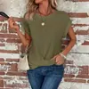 Camiseta de Manga Corta de Color Sólido con Cuello en U y Nudo Waffle Primavera Verano Holgada Casual Poliéster Algodón Transfronterizo Ropa de Mujer al por Mayor