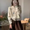 Cardigan de Tricô com Gola Reversível Estilo Retro Coreano Suéter Estilo Preguiçoso Bordado Estilo College Design de Nicho Jaqueta Feminina