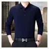 Camiseta de Manga Larga de Lana para Hombre de Edad Media y Mayor, Suéter de Punto de Color Sólido, Top Delgado POLO