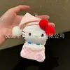 Llavero de peluche Hello Kitty, muñeco de sombrero de paja Hello Kitty de cuero negro, amuleto popular para bolsa de dibujos animados