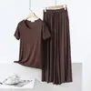 Conjunto de Pantalón de Pierna Ancha y Camiseta de Manga Corta con Cuello en V de Modal para Mujer Verano Holgado Talla Grande Pijama Ropa de Casa Conjunto de Dos Piezas