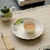 Porta-copo de cerâmica com peônia e borboleta pintados à mão, bandeja para gaiwan, pires, bandeja para chá seco, bandeja para vaso, prato de frutas, bandeja para lanches de chá