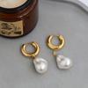 Pendientes de Verano con Sentido de Diseño Retro Francés, Perla Alienígena Irregular, Hebilla de Metal de Moda para Oreja
