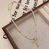 Doce elegante estilo Chanel arco pérola clavícula corrente moda luz luxo alto sentido internet celebridade elegante ins colar