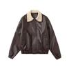 Jaqueta Masculina Feminina Yidao Vintage 25 Outono Nova Estilo Coreano Tendência Color-Block Gola Lapela Solta Versátil Couro PU Melard
