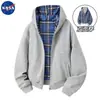Sudadera Cardigan Reversible Estampado Leopardo Marca Nasa para Hombre Otoño High Street Guapo Holgada Tendencia Marca Empalme Chaqueta con Capucha