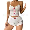 Nuevo Conjunto de Pijama Sexy de Costilla con Estampado de Pestañas en Forma de Corazón, Moda Europea y Americana de Venta Caliente para Mujer