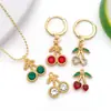 Acero Inoxidable Estilo Francés Colgante de Cereza con Pedrería DIY Collar Pulsera Pendientes Accesorios de Joyería Dijes Pequeños Estilo Europeo y Americano