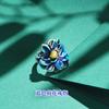 Anillo de flor azul quemado esmaltado para mujer, flor de durazno, loto, osmanthus, estilo étnico, artístico, retro, boca abierta, ajustable para mujer