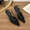 Sandalias de verano con hebilla, tela de encaje, tacón de aguja, punta fina, moda 2026 nuevo estilo coreano, parte trasera abierta con punta cerrada