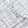 Nanxia Qiaozhuang Nova Camisa Masculina Vintage Desgastada com Barra Desfiada Xadrez de Bambu Azul Manga Longa Estilo Retrô Americano